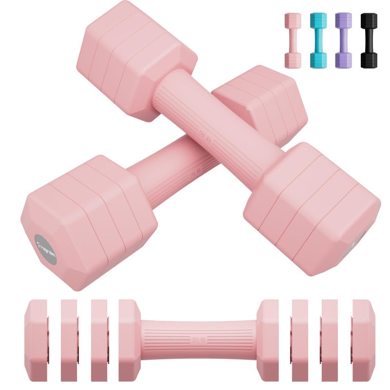 Fragraim Adjustable Dumbbells Set  4 in 1 Hand Weights Set for Women Men 10 LB Dumbbells Pair Each 2lbs 3lbs 4lbs 5lbs Weights Dumbbells Set with TPU Soft Rubber Handle for Home Gym Exercise Fitness - Pink - Image 1